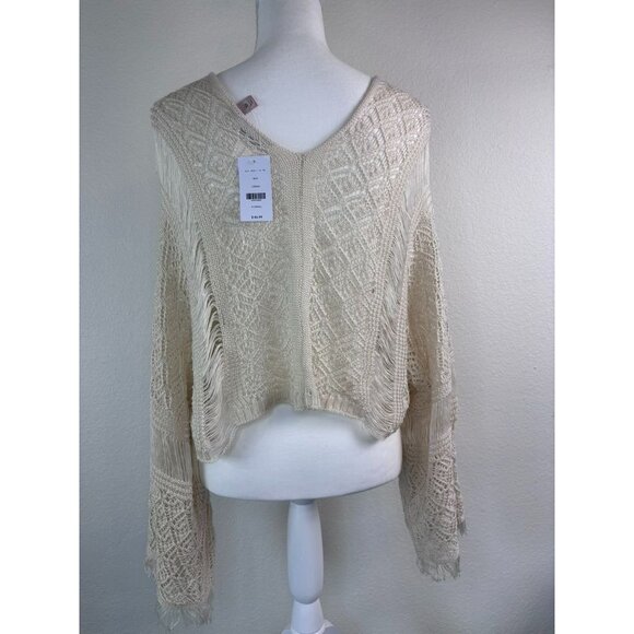 Willow+Root‎ women's XS cream crocheted lace up cropped bell sleeve boho top - Picture 8 of 11